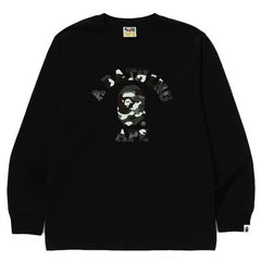 BAPE Style Arch Logo Monochrome Camo Ape Head Long-Sleeve Tee - Black